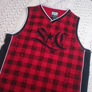 Vtg‎ So Cal Jersey Shirt Mens XL Red Black Embroidered Tank Top Plaid Street Y2K